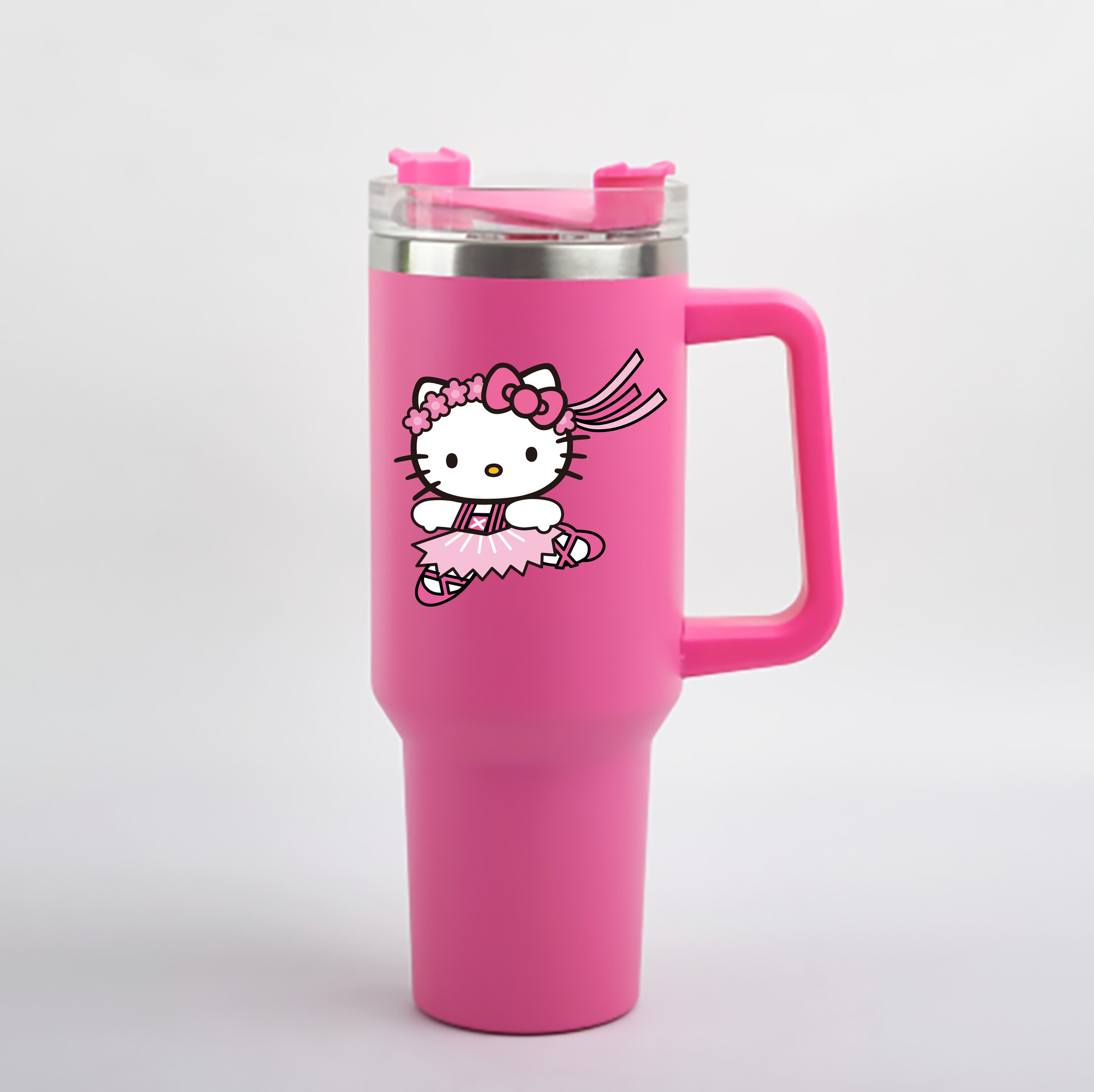（画像用） Hello Kitty ハローキティ 1200mL車用タンブラー - クリスタルステッカー（プラスチックストロー付き）